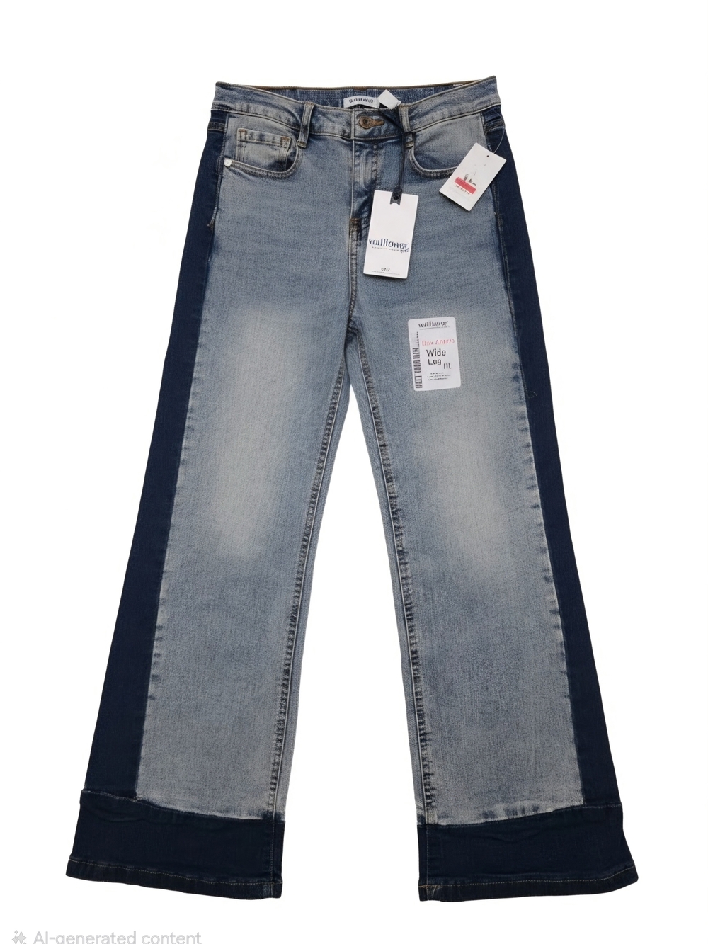 Wallflower Contrast-Panel Wide Leg Jeans in Light Blue and Dark Blue Size 12<